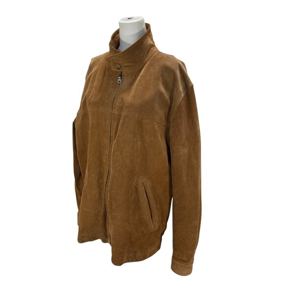 Vintage Pier 91 Tan Genuine Leather Suede Bomber Jacket, Stand Collar - Picture 5 of 8